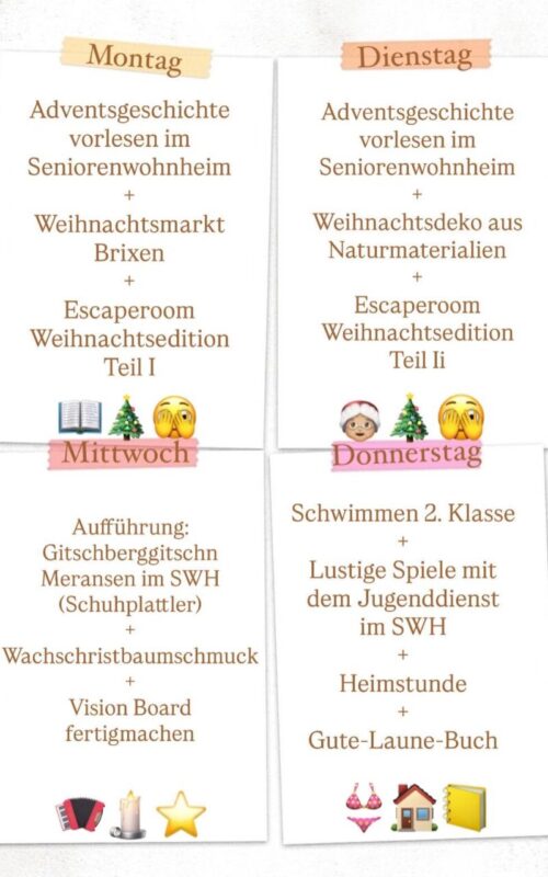 Wochenprogramm 15. - 19. Dezember Wochenprogramm 15. - 19. Dezember